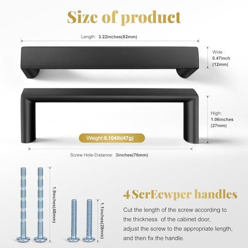 Synkylux 10 Pack Matte Black Cabinet Pulls 3inch(76mm) Hole Center Kitchen Cabient Hardware Gold Cabinet Handles Drawer Pulls,Cabinet Pulls,Cupboards, Dressers and Square Solid Metal Hardware - Thumbnail 2