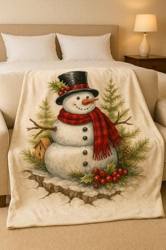 Carastora Christmas Snowman Blanket, Soft Plush Flannel Blanket, Suitable for beds, Sofas and Winter Decoration, Warm and Comfortable Holiday Blanket, Suitable for Children and Adults- 40x50 in - Thumbnail 2