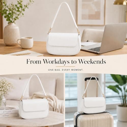 Purse for Women with 2 Removable Straps, Tote Handbag Shoulder Bag, Magnetic Snap & Zipper Closure - Thumbnail 6