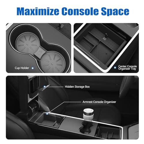 Lumlazni Center Console Organizer Fit For Tesla Model Y Juniper（2025-2026）& Model 3 Highland （2024-2026） Double Layer Silicone Slide Smoothly New Model Y/3 Accessories, 6 Pcs - Thumbnail 2