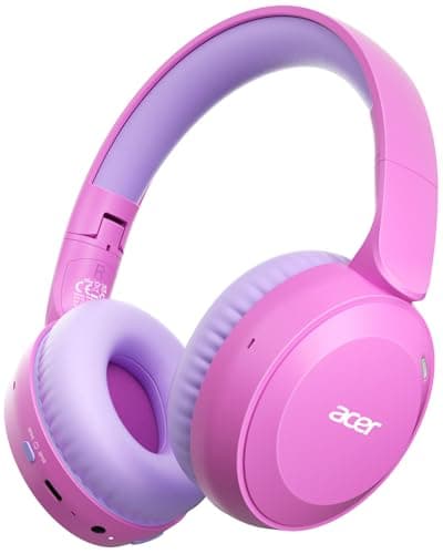 acer Kids Bluetooth Headphones, 85/94dB Volume Limiter, Foldable Wireless Over-Ear Headphones for iPad, Travel, 60H Playtime, Bluetooth 6.0, Built-in Mic, Pink, OHR668