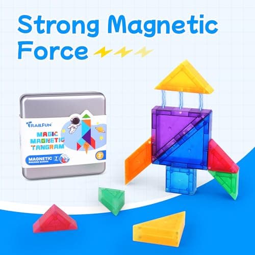 trailfun Magnetic Tangrams, Magnet Blocks STEM Montessori Toys for Kids, Toddler Magnetic Puzzles Educational Travel Activity Road Trip Essentials - Thumbnail 2