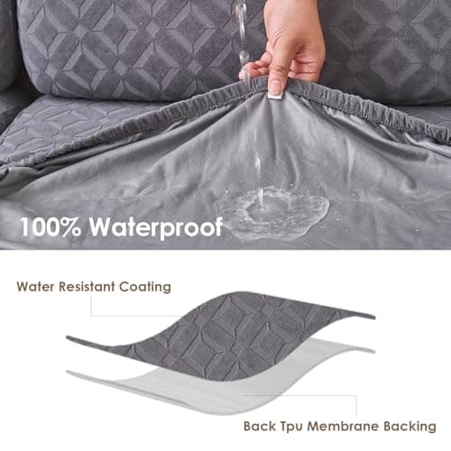 Couch Cushion Covers Waterproof, Stretch Sectional Couch Covers, Sofa Cushion Covers Washable, Non Slip Magic Sofa Covers, with Elastic Bottom and 2 Straps, Pet-Friendly (Large Single Seat Cover) - Thumbnail 2