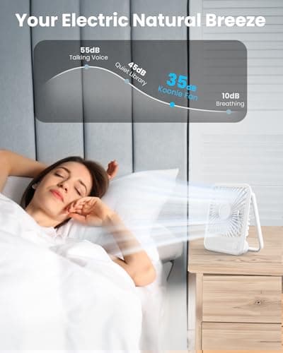 Koonie Desk Fan, Ultra Quiet 2.5-11h Battery Operated Small USB Fan with Strong Wind, 180° Tilt Folding and 3 Speeds Adjustable, Battery Powered Mini Personal Fan for Office Bedroom Desktop White - Thumbnail 5