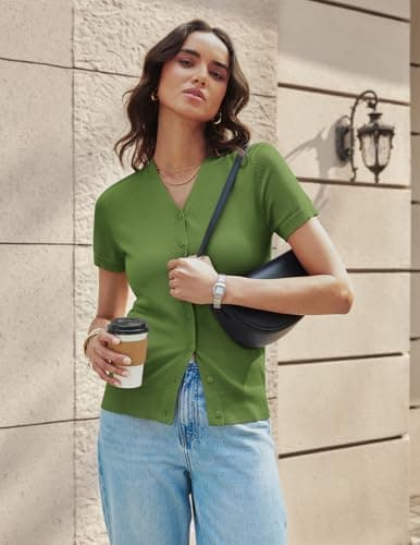 Green Summer Cardigan for Women - Soft Knit Cropped Plus Size (Light Green, 2XL) - Thumbnail 5