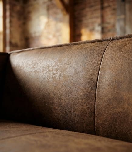 CHERS 83" Faux Leather Sofa, No Assembly Required One-Piece Couch, Mid Century Modern 3-Seater with Solid Wood Frame, Distressed Brown Vintage Patina Aesthetic for Living Room, Office, Reception - Thumbnail 4