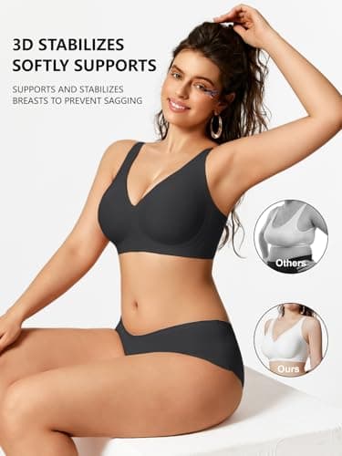 COCOMARTS Jelly Bras for Women No Underwire Seamless Push Up Comfortable Tshirt Everyday Deep V Bra with Support and Lift Black Medium - Thumbnail 4