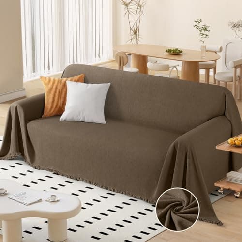 TAOCOCO Couch Cover Blanket Sectional Sofa Covers Thick Durable Loveseat Cover for 2 Cushion Couch Washable Pet-Friendly Sofa Slipcovers Furniture Protector with Tassels (71''x102'' Brown)