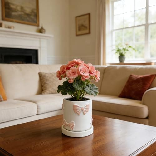 Giafiny Cute Pink Orchid Pot, Bow Decorative Succulent Planter for Indoor/Outdoor Plants, Hand Painted Pink Bow Cement Flower Pots with Tray/Drainage Hole for Home Room Decor - Thumbnail 6