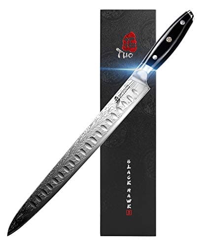 TUO Carving Knife - 12 Inch Brisket Carving Knife for Meat and Turkey - High Carbon Stainless Steel - Full Tang G10 Handle with Gift Box - Black Hawk S Series
