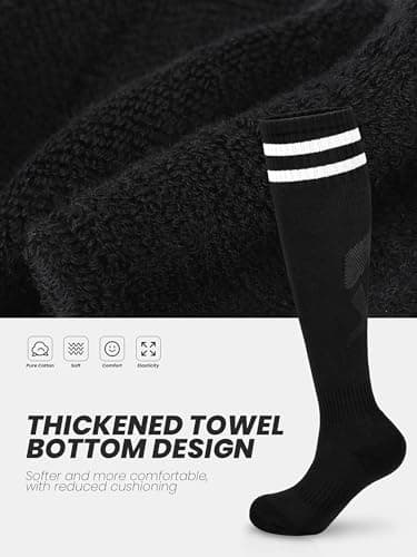 Hryrbay 4 Pairs Kids Cotton Soccer Socks Cushion Striped Baseball Uniform Boys World Cup Sock Toddler Girls Knee High Socks (Black,6-9 Years) - Thumbnail 2