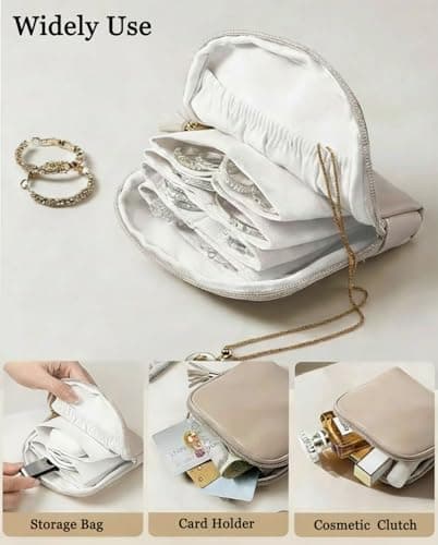 WENICER Small Travel Jewelry Case, Jewelry Pouch Bags with Zipper,Velvet Jewelry Organizer Storage Bag for Bracelet Rings Earring, Valentines Gifts for Women-Cream White - Thumbnail 5