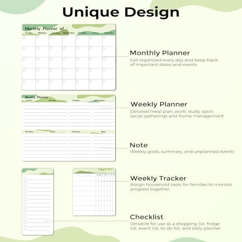 MARSROCK Refrigerator Calendar Magnetic, 16.3x11.7” (4-Pack) – Weekly & Monthly Planner, Chore Chart, Grocery/to-Do List for Fridge, Includes 8 Markers, 6 Magnets & 1 Eraser for Kitchen, Green - Thumbnail 3