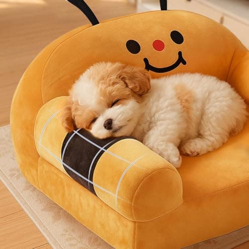 VIEFIN Cute Cat Couch with Soft Pillow, Supportive Dog Couch, Cat Sofa with Removable Cover，Cute Bee Shaped, 24 Inch - Thumbnail 4