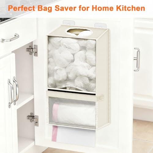 Spaclear Plastic Bag Holder - Large Wall Mount Grocery Bag Holder & Dispenser for Home Kitchen, 2-in-1 Space-Saving Durable Organizer House Necessities, Beige - Thumbnail 6