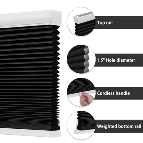 Changshade Cordless Blackout Cellular Shades for Indoor Windows Doors, Black Out Room Darkening HoneyComb Blinds Thermal Insulated 1.5 Inch Cell for Home, Bedroom, Bathroom, Nursey, 22"W×64"H, Black - Thumbnail 6