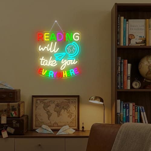 Study Neon Signs Reading Will Take You Everywhere Neon Sign Classroom Wall Decor Light Up Reading Corner Bedroom LED Learn Lights for Teens Room Books Lover Gifts for Teachers - Thumbnail 2