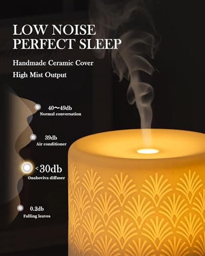Essential Oil Diffuser -280ml Ceramic Diffuser for Large Room&Commercial Use, 2.4MHz Cool Mist Humidifier & Independent Decorative Light & Aromatherapy Diffuser, Pulse&Continuous Mist, Timer, Auto-Off - Thumbnail 3