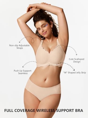 COCOMARTS Jelly Bras for Women No Underwire Wireless Push Up Bra Cream,S - Thumbnail 5