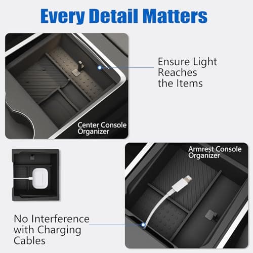 Lumlazni Center Console Organizer Fit For Tesla Model Y Juniper（2025-2026）& Model 3 Highland （2024-2026） Double Layer Silicone Slide Smoothly New Model Y/3 Accessories, 6 Pcs - Thumbnail 5