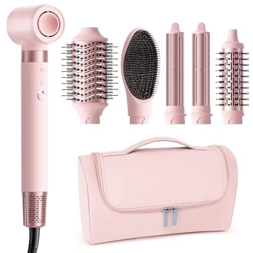 MESCOMB 6 in 1 Hot Air Styler Wrap, Professional Hair Styler with Thermal Round Brush for Blowouts, Fast Drying for Blow Dry, Curling, Volumizing, Straightening, Salon Results in Minutes (Light Pink) - Image 1