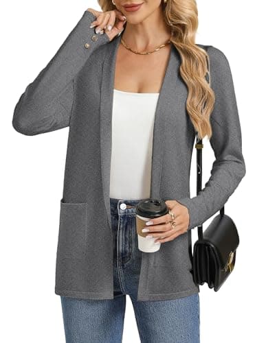 GRACE KARIN Long Sweater for Women, Long Sleeve Open Front Cardigan Sweaters, Lightweight Spring Jacket with Pockets Dark Grey S - Image 1