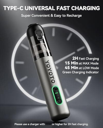 yoyoto Car Vacuum, Handheld Vacuum Cordless with 21000Pa Powerful Suction & 3 Modes, 4-in-1 Portable Hand Held Mini Vacuum Cleaner Rechargeable, Ultra Light for Car Home Office (Silver) - Thumbnail 4