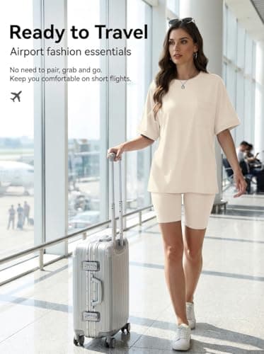 Aotasely Women 2 Piece Lounge Set Summer Oversized T-Shirt Biker Shorts Matching Airport Travel Casual Outfits Clothes - Thumbnail 5