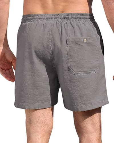 DOWMQ Men's Cotton Linen Shorts - 5" Inseam Casual Shorts with Drawstring Elastic Waistband for Summer Beach Vacation & Golf Dark Gray, S - Thumbnail 3