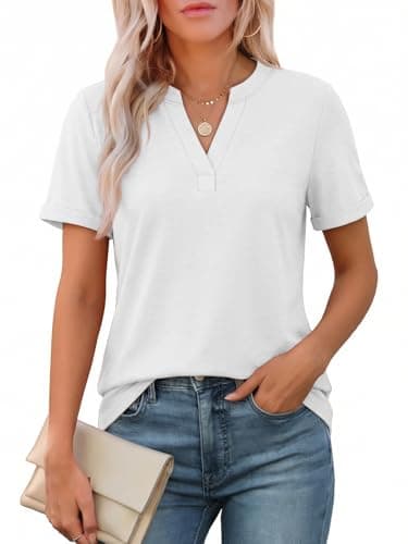 ATHMILE Womens Blouses V Neck Spring Summer Tops Dressy Casual Short Sleeve Henley T Shirts Basic Tees 2026 - Image 1