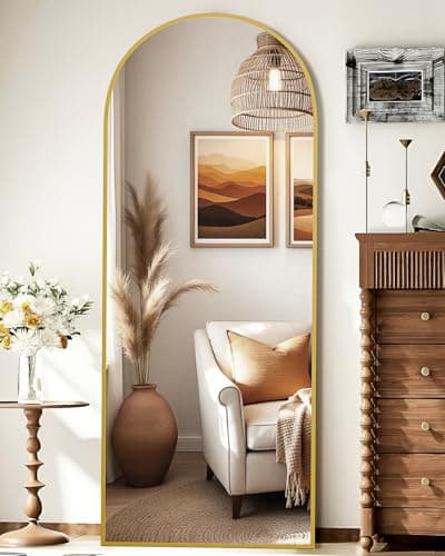NBGV 59"x16" Floor Mirror Full Length, Arched Full Length Mirror with Stand, Full Body Mirrors for Bedroom Living Room or Cloakroom Gold - Image 1