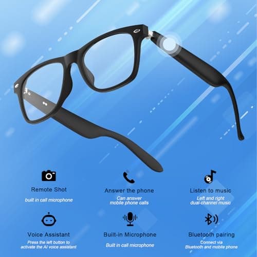 SZXWL Bluetooth Smart Glasses with Camera for Sports/Cycling/Running, Bone-Conduction Music Glasses, Intelligent Voice Navigation, Anti-Blue Light Glasses（Black - Thumbnail 2