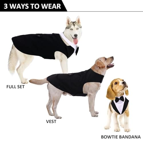 DORA BRIDAL Dog Tuxedo for Small Dogs,Dog Suit and Bowtie, Formal Dogs Wedding Outfit, Pet Tuxedo and Bandana Set Valentines Birthday Christmas Party Costumes for French Bulldog, Pomeranian, Black,S - Thumbnail 2