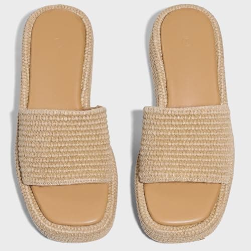 Erocalli Wedge Sandals for Women Espadrilles Platform Sandals Brown Summer Beach Sandals Raffia Sandals Comfortable Open Toe Dressy Sandal Size 10 - Thumbnail 6