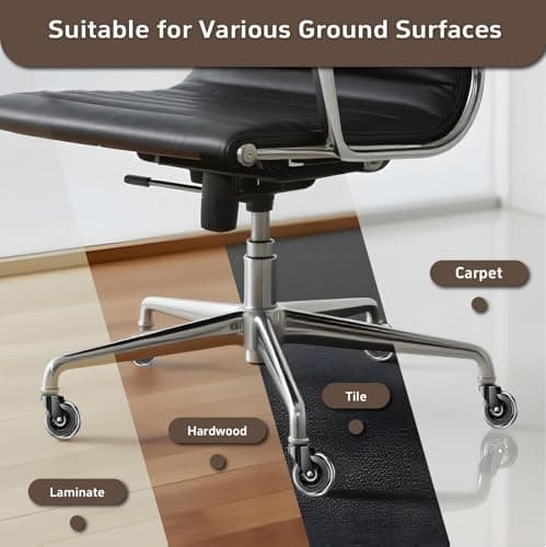 ASHGOOB 3 Inch Office Chair Wheels Set of 5, Heavy Duty Replacement Casters, Smooth Quiet Roll for Hardwood Floor Carpet, Universal 11mm Stem, Non-Marking PU Wheels（Black 5 Pack - Thumbnail 6