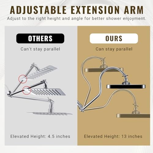 13 Inch Rainfall Shower Head with Multi-Function Handheld Sprayer Combo, 3-Way Metal Extended Diverter with Holder and Metal Adjustable Curved Shower Extension Arm, Extra Long Hose Chrome - Thumbnail 5