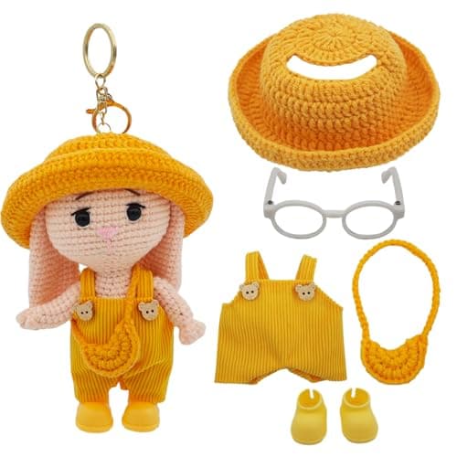 POPNANA Handmade Crochet 15cm-17cm Doll Clothes Accessories with Shoes Set Outfits Compatible Cute Dress up 5.91-6.7inch Dolls for Women Kid Boys Girls (No Doll)(Yellow)