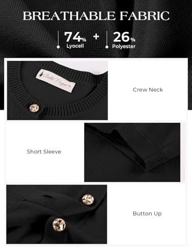 Black Short Sleeve Cardigan Sweater Dressy Sweater Summer Cardigans for Women Lightweight (Black, S) - Thumbnail 6