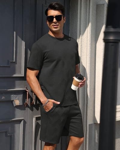 Aiyino Men’s 2-Piece T-Shirt & Shorts Set – Casual Track Suit for Summer - Thumbnail 2