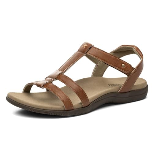 Rihero Arch Support Sandals Women's Orthopedic Comfortable Walking Casual Orthotic Brown Flat Sandals for Summer Beach Size 7 - Image 1