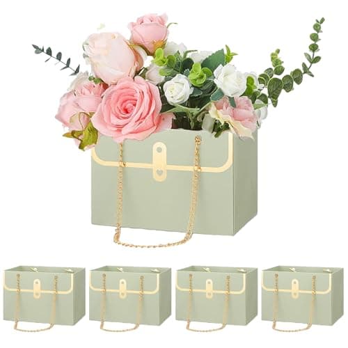 Wazoci 4pcs Paper Flower Bags for Bouquets, Flower Boxes for Arrangements, Paper Flower Gift Bags with Handles Florist Supplies for Weddings Mother's Day (Beige)