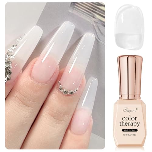 SHOYUM Sheer Milky White Gel Nail Polish,15ml Natural Jelly Nude Gel Polish Color Soak Off UV LED Nail Art Starter Manicure Salon DIY at Home X01