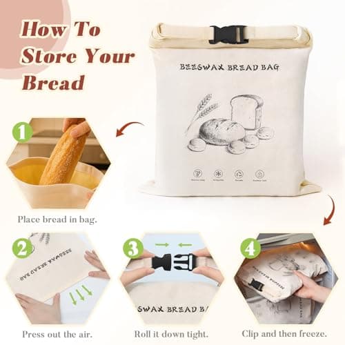 Beeswax Bread Bags for Sourdough & Homemade Bread XL 17x13 Inch, Reusable Bags for Homemade Bread Sourdough, 2 Packs Cotton Bread Storage Bags for Freezer & Refrigerator (White) - Thumbnail 6