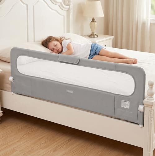 FUNEEK Bed Rail for Toddler, One-Button Swing Down Crib Rail, Bed Guard Rail for Bunk, Daybed, King, Twin, Full, Queen Size Beds, No Tool Easy Assembly (59''L) - Image 1