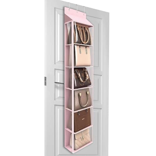 Lirex Over The Door Purse Organizer & Purse Shelf for Closet – Handbag Storage Organizer with Purse Hanger. Perfect for Scarves, Hats, and Leggings. S (11.8'' x 5'' x 51.6''), Pink - Image 1