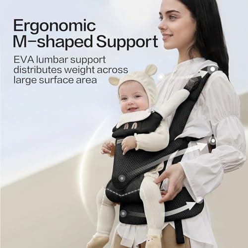 BEIESTATE Baby Carrier Newborn to Toddler, Adjustable Infant Carrier with One-Hand Waist Knob, Breathable Mesh, Magnetic Buckle, Ergonomic Lumbar Support, Lightweight 7-33 lbs (Black) - Thumbnail 4
