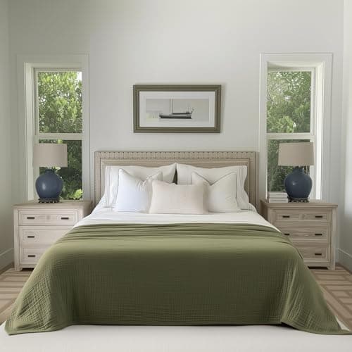 Corizei 100% Cotton Muslin Blankets for Adults Moss Green, 6-Layer Lightweight Large Throw Blanket for Couch, Pre-Washed Breathable Gauze for Bed Layering, All Season Comfort, Olive, 50"x70" - Thumbnail 5