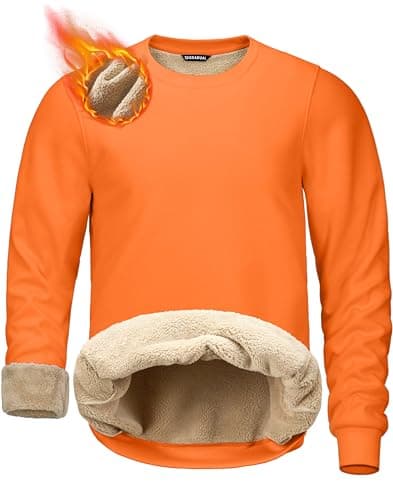 G Gradual Sherpa Lined Sweatshirts for Men Fleece Crewneck Sweatshirt Pullover Warm Shirts for Winter, Bright Orange, Medium