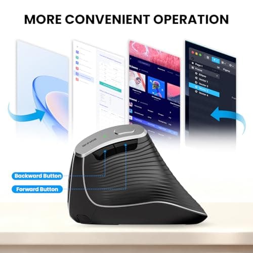 Bnnwa Wireless Vertical Ergonomic Optical Mouse 2.4G Bluetooth Wireless Vertical Mouse 4 Adjustable 1000/1600 / 2400/3200 DPI Wireless Mouse Compatible with Windows, Mac OS, Laptop, PC- Black - Thumbnail 4