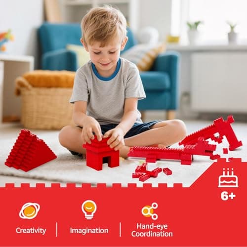 Lekebaby Classic Building Bricks, 200 Piece 2x4 Building Blocks STEM Creative Building Toys Compatible with All Major Brands, Educational Toy for Boys Girls 6 Years Old and Up(2x4 Red) - Thumbnail 6